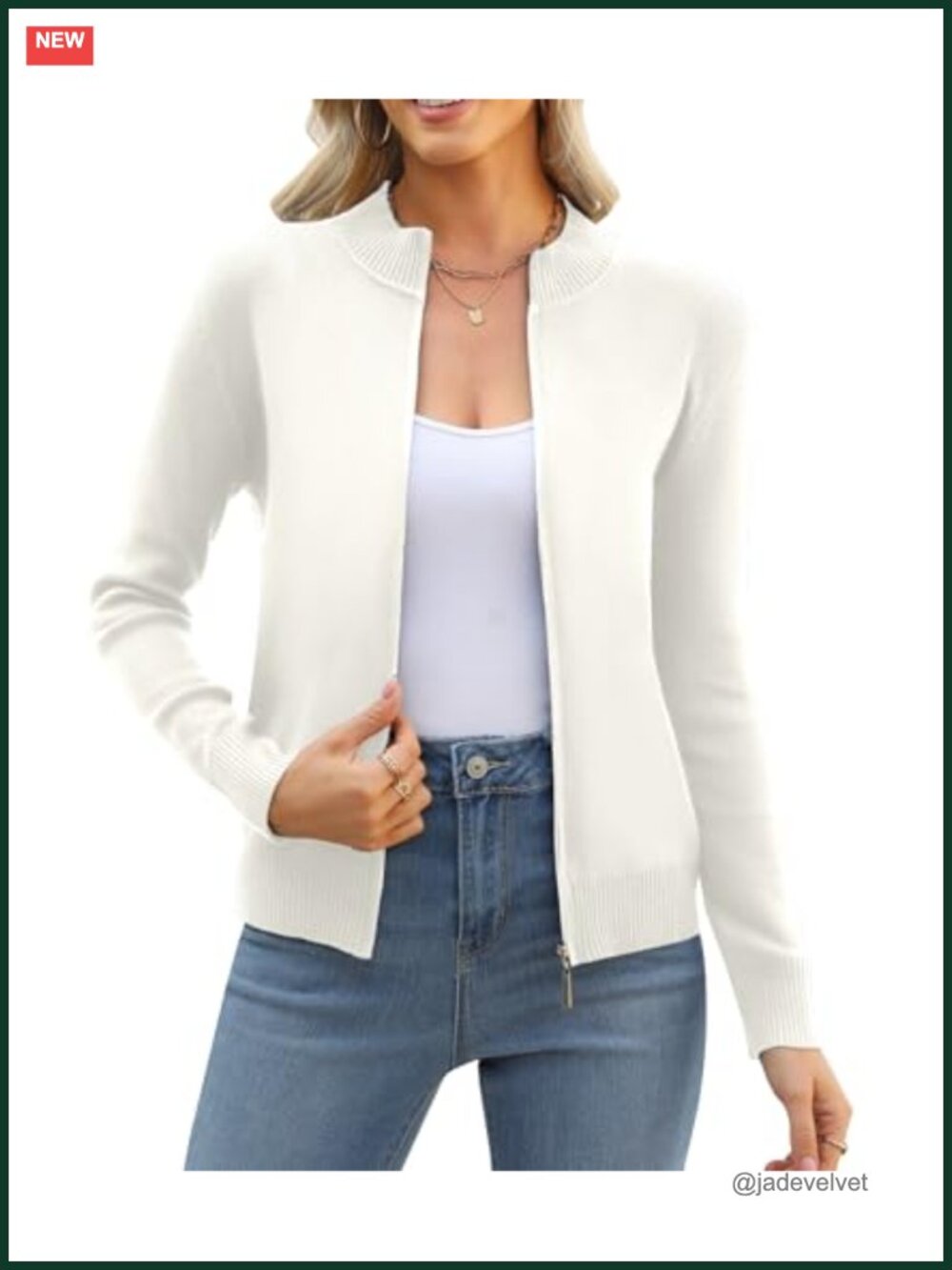Women's Zip Up Cardigan Sweater Lightweight Knitted Long Sleeve Crew Neck